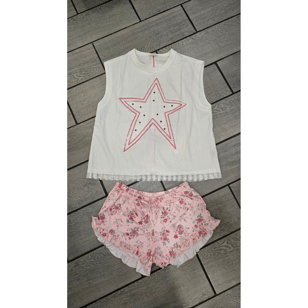 NWOT POL White Star Top Pink Floral Shorts Pajama Set Sleepwear Loungewear Small